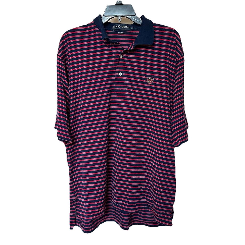 Polo Golf Ralph Lauren Shirt Men’s Lg Blue Red Stripes Short Sleeve Preppy